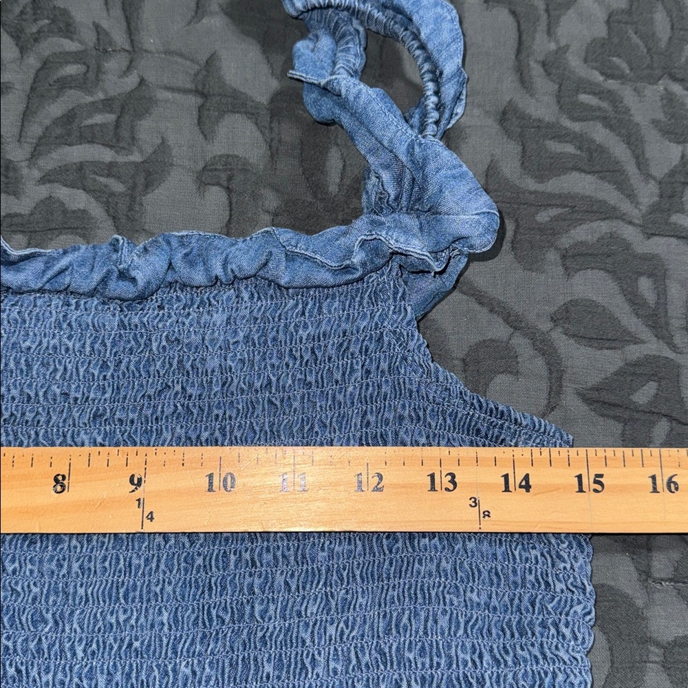 Crown & Ivy women’s medium blue chambray maxi dress elastic cheat area - Picture 4 of 11